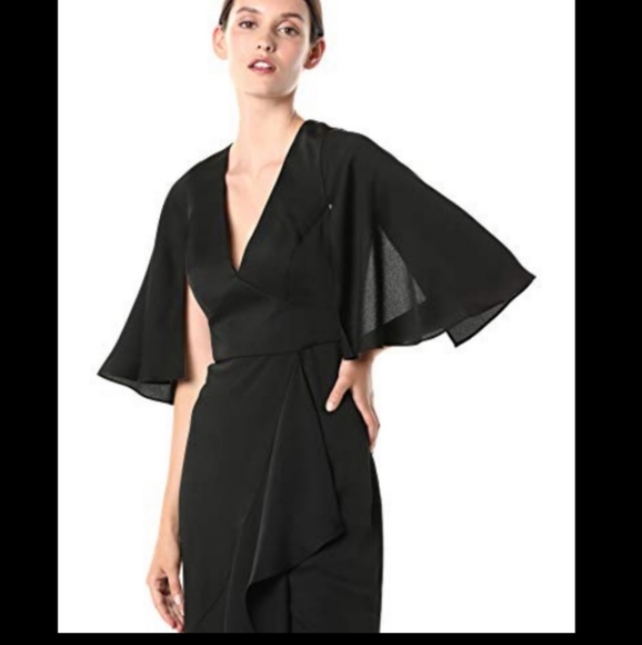 Bcbgmaxazria black ruffle tall dress ,Open Sleeves V-Neck Wrap Dress - Picture 4 of 7